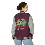 Letterman Jacket — "God Money Power" Graphic Varsity Jacket