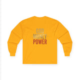 Long Sleeve Tee — 'God, Money, Power' Retro Palm Graphic