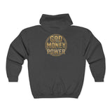 Gold Money Power Zip Hoodie — Graphic Full‑Zip Hooded Sweatshirt