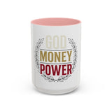 God Money Power Accent Coffee Mug — Inspirational Faith & Success Ceramic Mug (11/15oz)