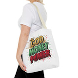 God Money Power Tote Bag — Bold Graphic Faith & Prosperity Statement Tote