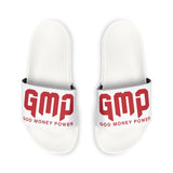 Slide Sandals — White ‘GMP Good Money Power’ Removable-Strap Pool Slides