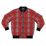 Red Retro Skateboarder Pattern Bomber Jacket — Vintage Skate Style