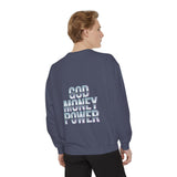 Graphic Sweatshirt - "God Money Power" Blue Retro Streetwear Crewneck