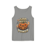 God Money Power- Halloween Tank Top — Pumpkin Graphic Sleeveless Tee