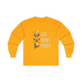 GMP Long Sleeve Tee — God Money Power Gold Graphic