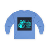 God Money Power Long Sleeve Tee — Retro Neon Graphic Faith & Hustle Shirt