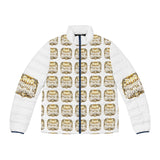 Puffer Jacket — Gold Trophy Plaid All-Over Print