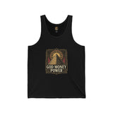 Spiritual Pyramid Tank — "God Money Power" Graphic Jersey Tank Top