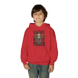 Youth Hoodie "God Money Power" Skull Graphic