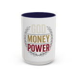 God Money Power Accent Coffee Mug — Inspirational Faith & Success Ceramic Mug (11/15oz)