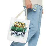 Tote Bag — "God Money Power" Graphic Religious Motivational Tote