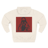 Three-Panel Fleece Hoodie — Red Icon Jesus Graphic Hoodie (I Don't Want Power Text)