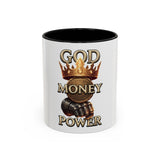 Coffee Mug — "God Money Power" Crown & Gauntlet Accent Ceramic Mug (11/15oz)
