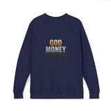 God Money Power Raglan Sweatshirt — Faith & Ambition Graphic Crewneck