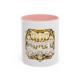 Coffee Mug — "God Money Power" Gold Emblem Accent Mug