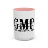 GMP "God Money Power" Accent Coffee Mug — Bold Black Scripture-Inspired Design (11/15oz)