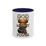 Coffee Mug — "God Money Power" Crown & Gauntlet Accent Ceramic Mug (11/15oz)