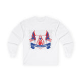 Long Sleeve Tee — "God Money Power" Patriotic Jesus Graphic