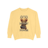 Sweatshirt — 'God Money Power' Crown & Fist Graphic Crewneck