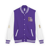 God Money Power Letterman Jacket — Red Varsity Bomber with GMP Gold Logo