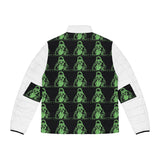 Green Grunge Skeleton Pattern Puffer Jacket