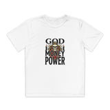 Youth Graphic Tee — "God Money Power" Skull Design