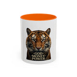 Tiger 'God Money Power' Accent Coffee Mug — Bold Animal Print Coffee Cup