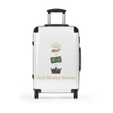 Suitcase – God • Money • Power Graphic Carry-On | Religious Inspirational Travel Luggage