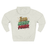 God Money Power Hoodie — Graphic Fleece Pullover with Crown Logo