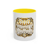 Coffee Mug — "God Money Power" Gold Emblem Accent Mug