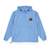 God Money Power- Packable Anorak Jacket — Bright Orange Hooded Windbreaker with Small Graphic