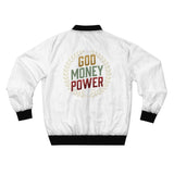 God Money Power Bomber Jacket — Faith & Hustle Graphic Jacket