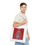 Saint Icon Red Graphic Tote Bag — 'Good Money Power' Illustration