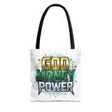 Tote Bag — "God Money Power" Graphic Religious Motivational Tote