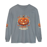 Halloween Pumpkin Jack-O'- “God Money Power” Lantern Long Sleeve Tee