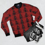 Red Patterned Bomber Jacket — Gothic Hooded Figure All-Over Print