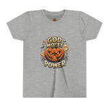 Youth Tee — "God Money Power" Halloween Pumpkin Graphic