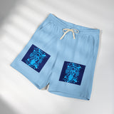 Graphic Fleece Sweat Shorts — Blue Neon Skull Pocket Print
