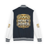 Letterman Jacket — God Money Power Gold Emblem Varsity Jacket