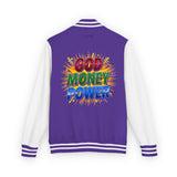 Letterman Jacket — "God Money Power" Retro Graphic Varsity Jacket