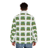 Men's Puffer Jacket — Green 'Panic Power' All-Over Print Winter Coat