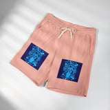 Graphic Fleece Sweat Shorts — Blue Neon Skull Pocket Print