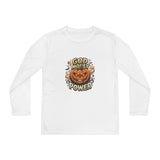 Youth Long Sleeve Tee — 'God Money Power' Halloween Pumpkin Graphic