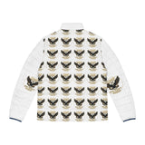 Men's Puffer Jacket with Repeating Eagle Emblem — Vintage Gold "GMP" Graphic