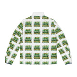 Men's Puffer Jacket — Green 'Panic Power' All-Over Print Winter Coat
