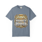 God Money Power Graphic T-Shirt — Bold Gold Faith & Hustle Tee