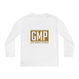 GMP "God Money Power" Youth Long Sleeve Tee — Gold Logo Athletic Shirt