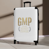 Carry-On Suitcase — "GMP (God Money Power)" Gold Monogram Travel Luggage