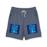 Graphic Fleece Sweat Shorts — Blue Neon Skull Pocket Print